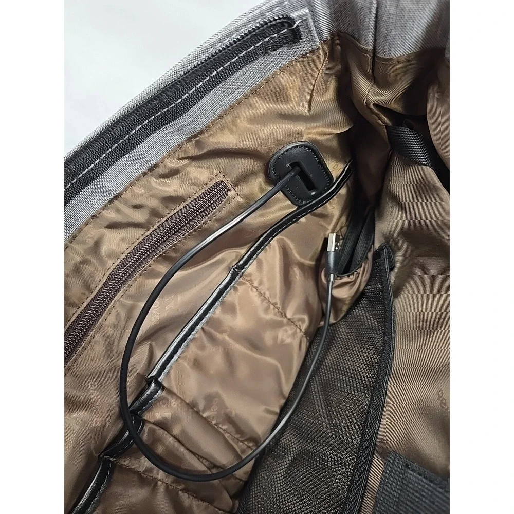 Relavel Women Gray Messenger lunch Bag gray w/satin brown lining outer‎ USB Port